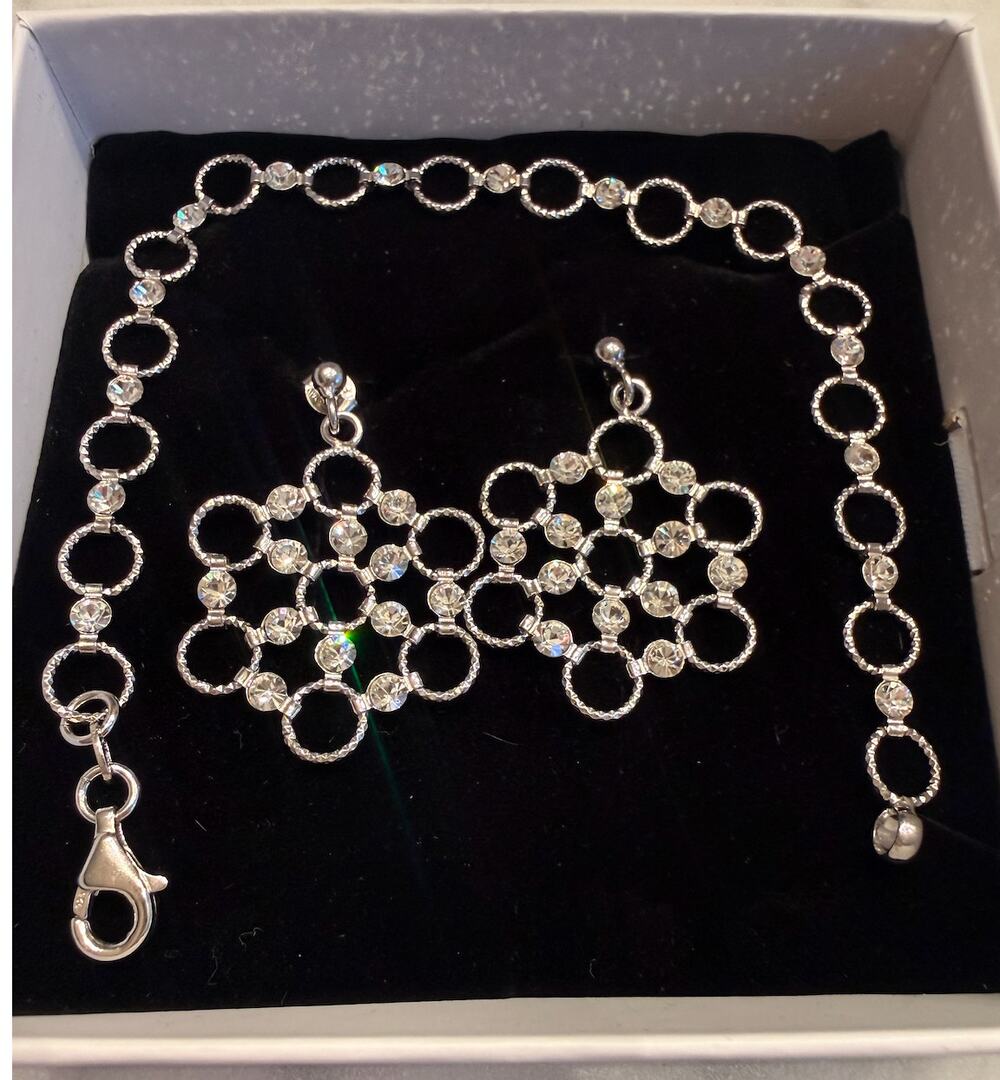 New Italy 925 Sterling Silver 14K White Gold Plated Earring & Bracelet Set CZ